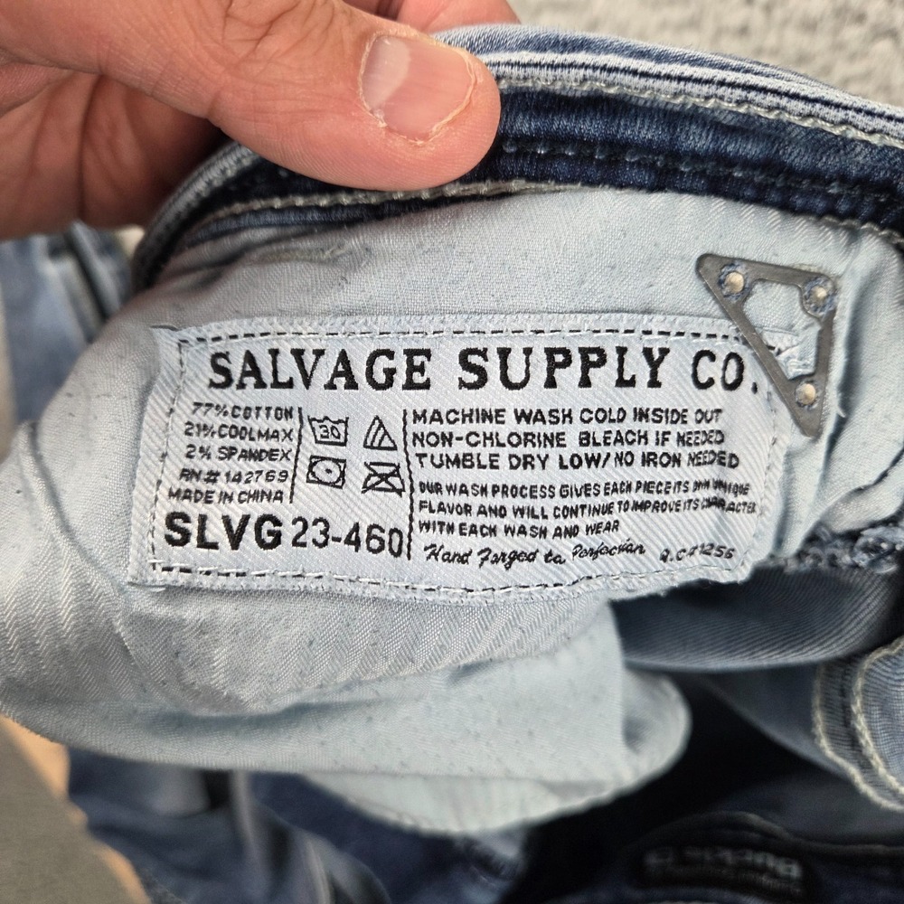 Salvage Anarchy Buckle Jeans Mens 40R (42x31) Blue Relaxed Straight Distressed - Picture 10 of 13